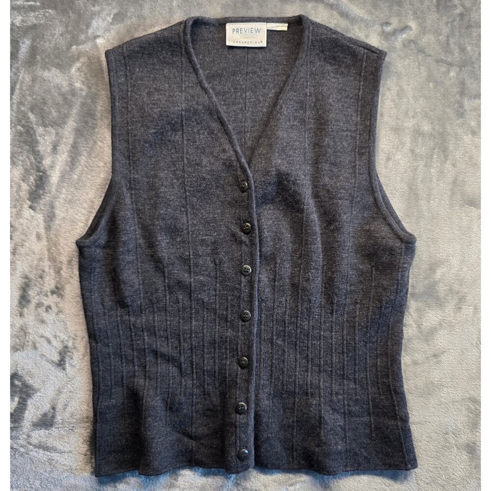Preview Collection Women’s Gray Button Front Sweater Vest Knit Sleeveless Top